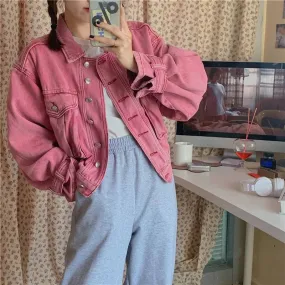 Joskaa Black Friday Sales Korean Denim Jacket For Women Harajuku Single Breasted Short Jeans Jackets 2024 Casual Pockets Solid Long Sleeve Female Coats
