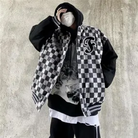 Joskaa Christmas Gift Women Baseball Jacket Couple Retro Jacket Harajuku Style Embroidery Plaid Thick Coat Spring Autumn Clothes Baseball Uniform Coat