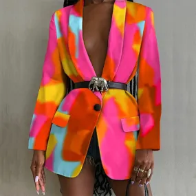 Joskaa Fashion Turn-down Collar Suits Outerwear Women Autumn Long Sleeve Button Cardigan Tops Jacket Casual Print OL Style Blazer Coats