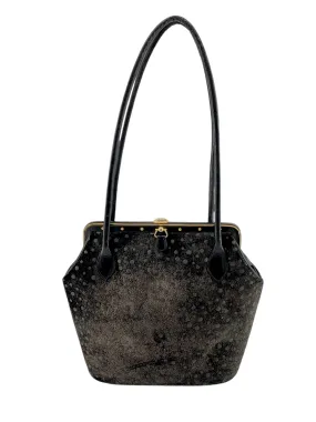 Judith Leiber 90's Shimmery Charcoal Suede Polka Dot Purse