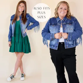 Judy Blue | At The Top Frayed Denim Fringe Jacket in Medium Wash