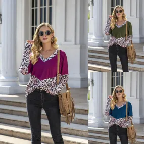 Julia Fashion - Leopard Pattern V-neck Shirt