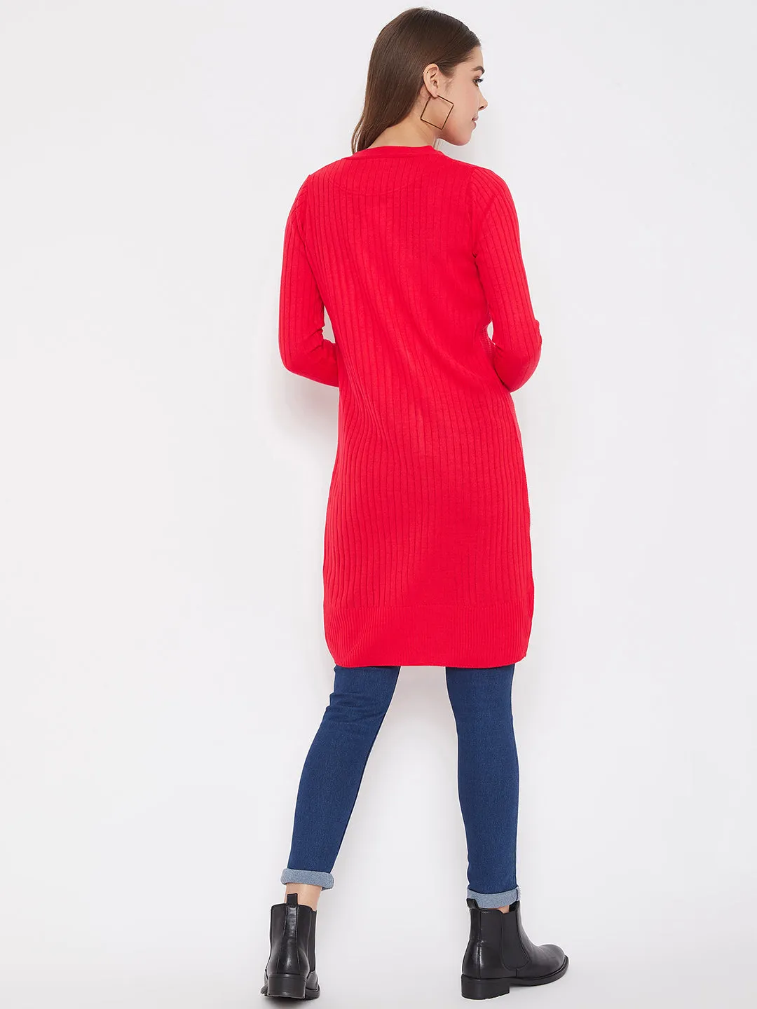 JUMP USA Women Red Solid Longline Open Front Shrug