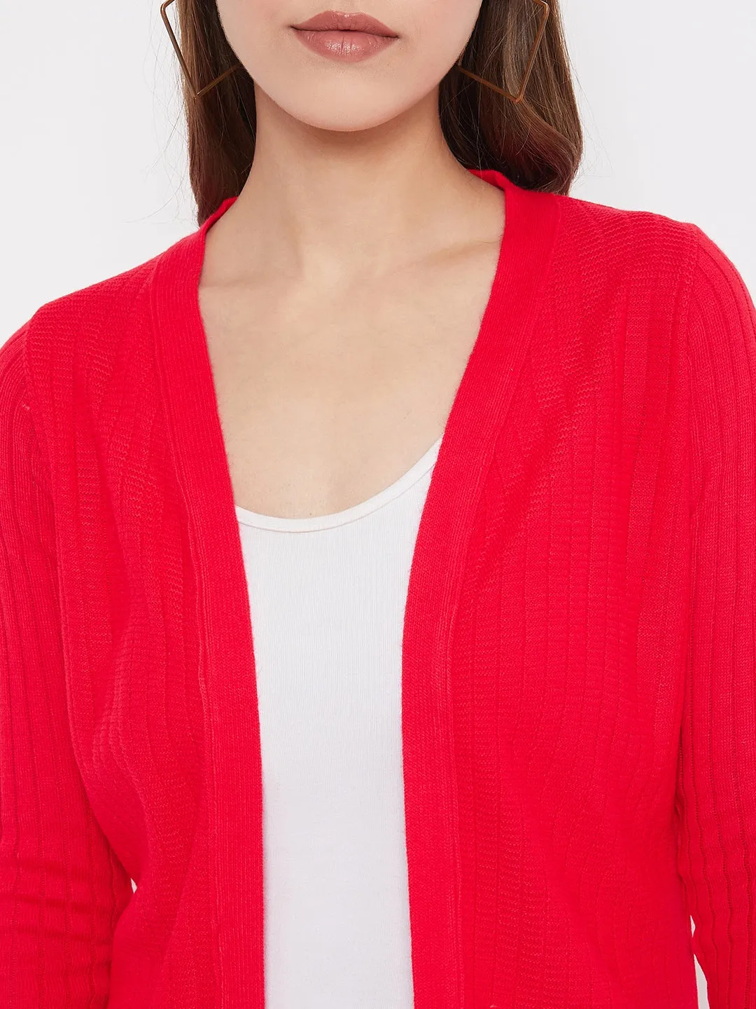 JUMP USA Women Red Solid Longline Open Front Shrug
