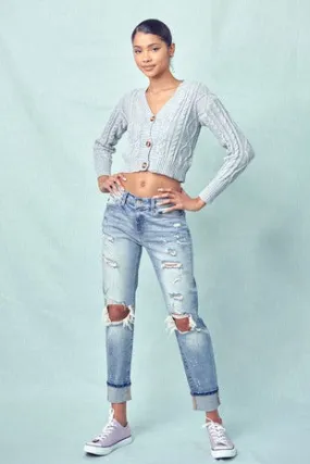 Kancan High Rise Ripped Knee Boyfriend Jeans