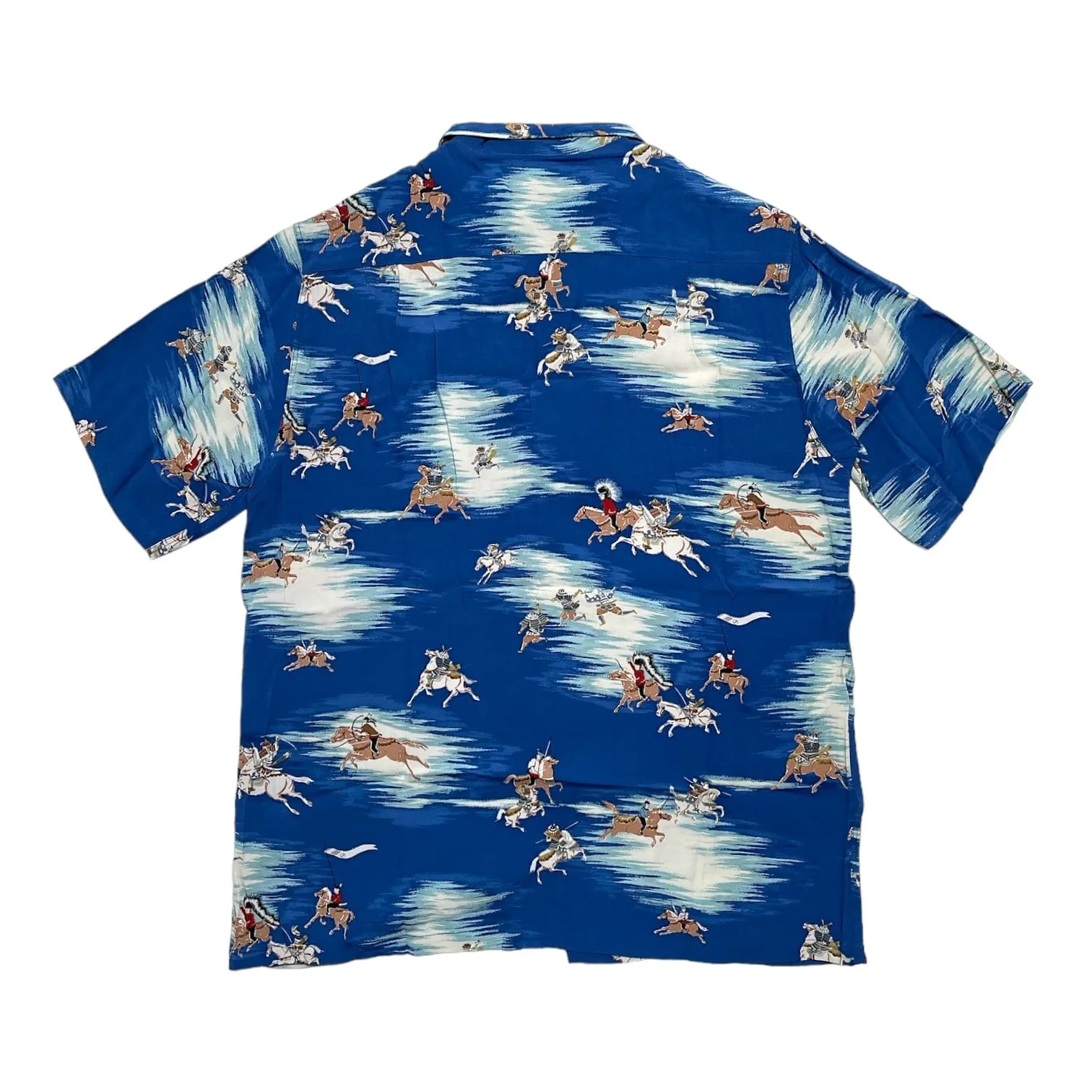 Kapital Kamikaze Aloha Rayon Short Sleeve Button Up Shirt Blue