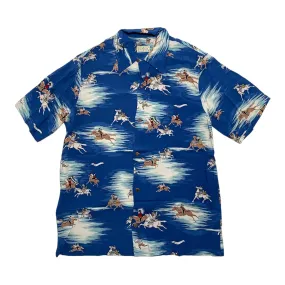 Kapital Kamikaze Aloha Rayon Short Sleeve Button Up Shirt Blue