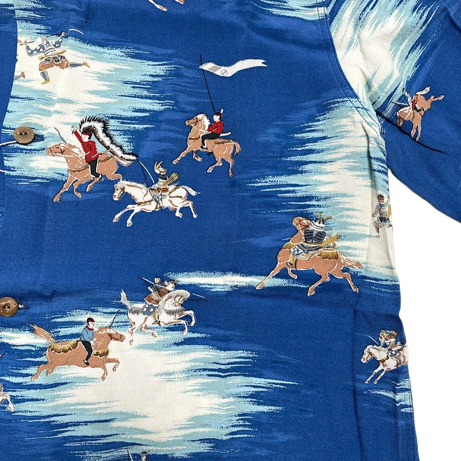 Kapital Kamikaze Aloha Rayon Short Sleeve Button Up Shirt Blue