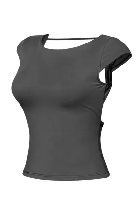 Karina Open Back Basic Crop Top (Black)