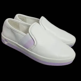 Kate Spade Sandy Sneakers Leather White Lilac Purple Laceless Slip On Size 5.5