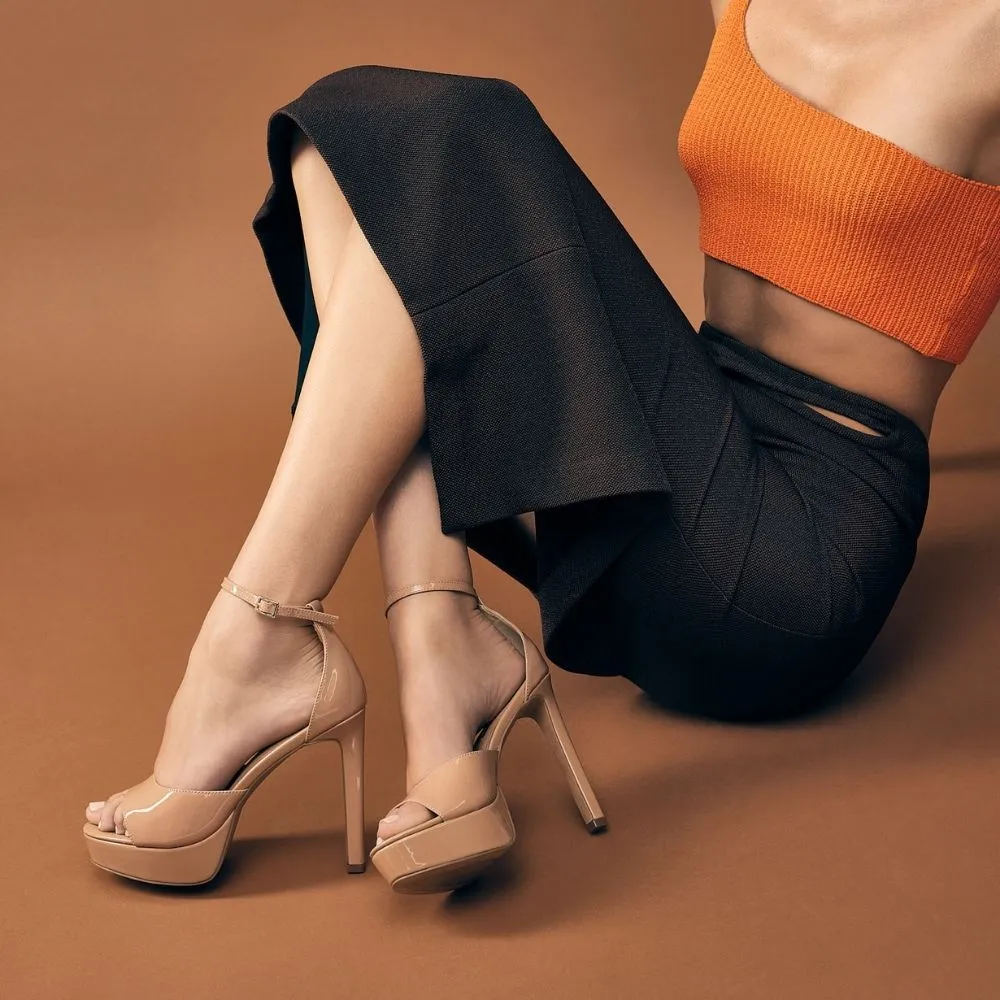 Katherine Platform Beige Patent Leather