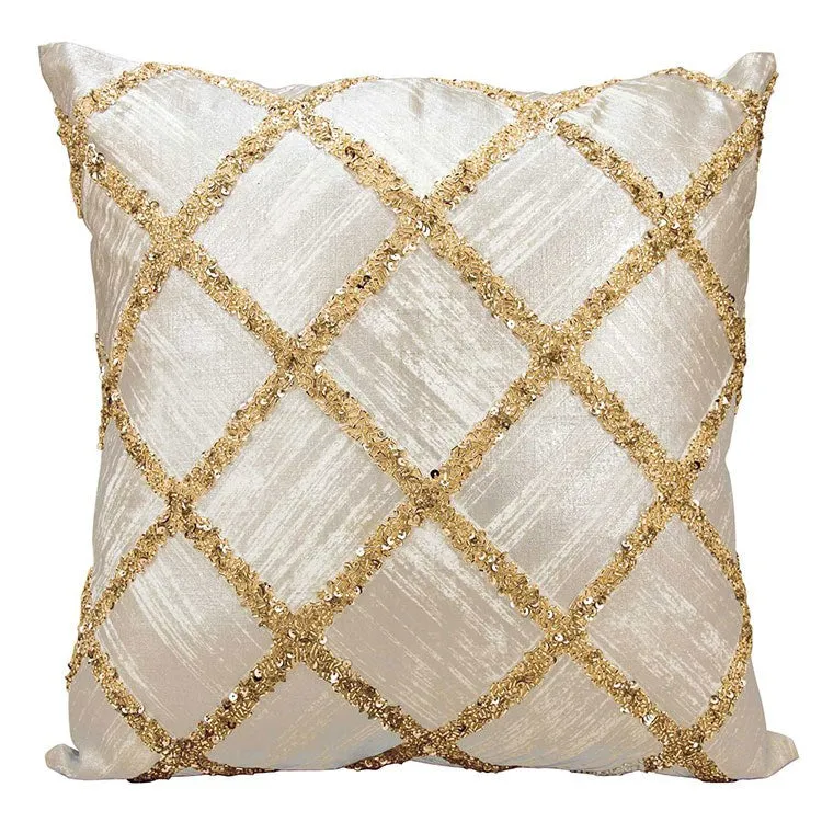 Kathy Ireland Beaded Diamonds Gold 20" x 20" Throw Pillow