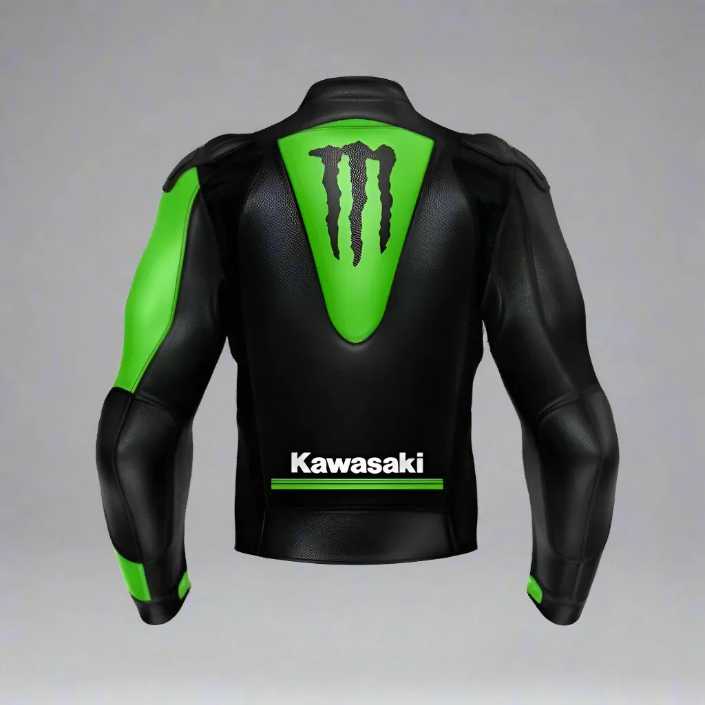 Kawasaki black And green motorcycle leather jacket