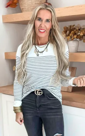Keep Warm Striped Long Sleeve Lightweight Sweater Top - Final Sale
