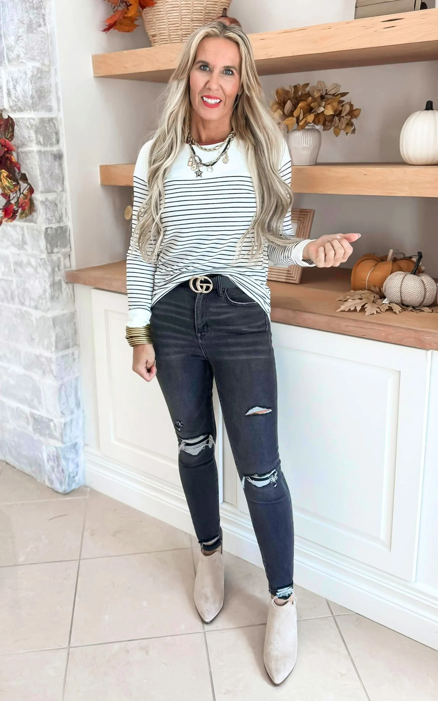 Keep Warm Striped Long Sleeve Lightweight Sweater Top - Final Sale