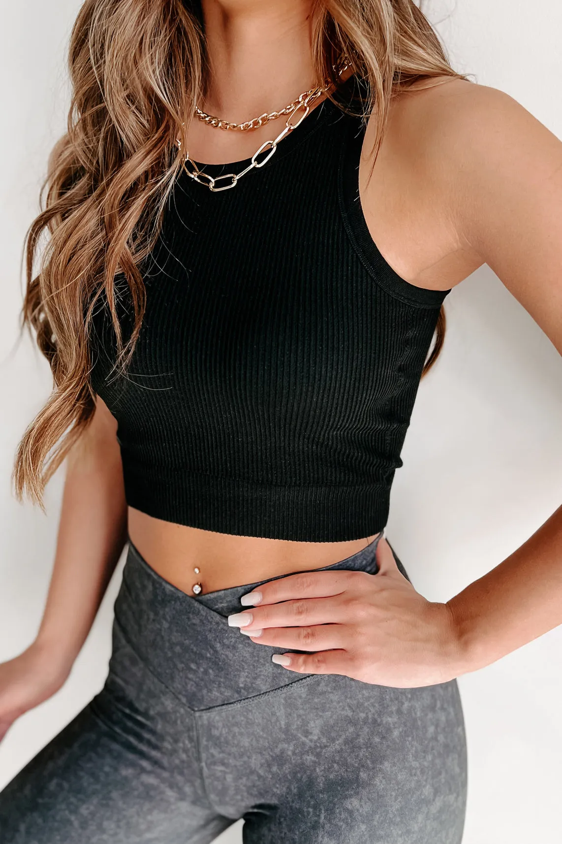 Keeping Basic Padded Crop Top (Black)