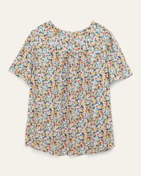 Kelsey Printed Peasant Blouse | Orange / Azure Blue