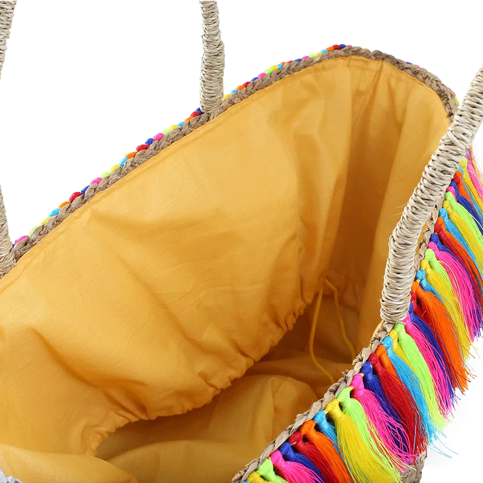 Key West Pom Pom Straw Basket