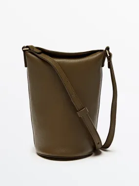 Khaki leather mini crossbody bag