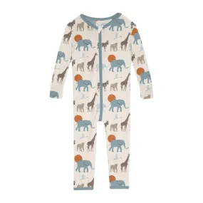 Kickee Print Convertible Sleeper with Zipper in Natural Just So Animals