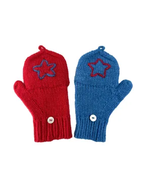 Kids Cashmere Hobo Gloves with stars in Red and Mykonos