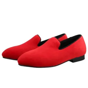 Kids Loafers Radiant Red Elegance: Handcrafted Velvet Parent-Child Loafers