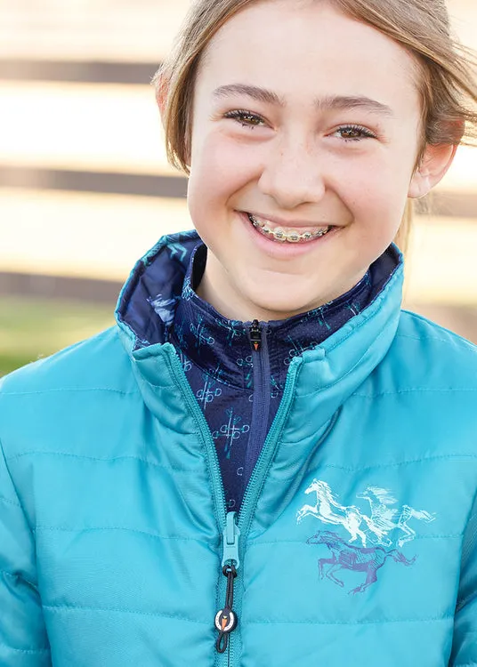 Kids Pony Tracks Reversible Quilted Jacket - Ink Run Free / Peacock