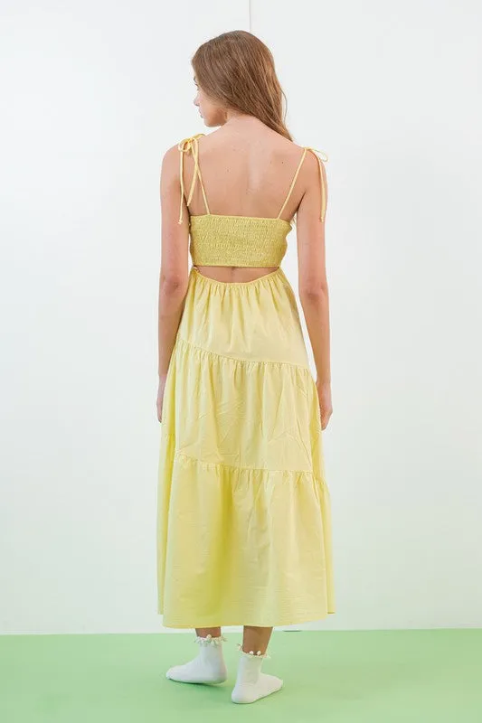 Kinsley Smocked Back Tiered Midi Dress Lemon