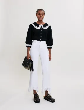 KNIT CARDIGAN WITH LARGE CONTRAST COLLAR