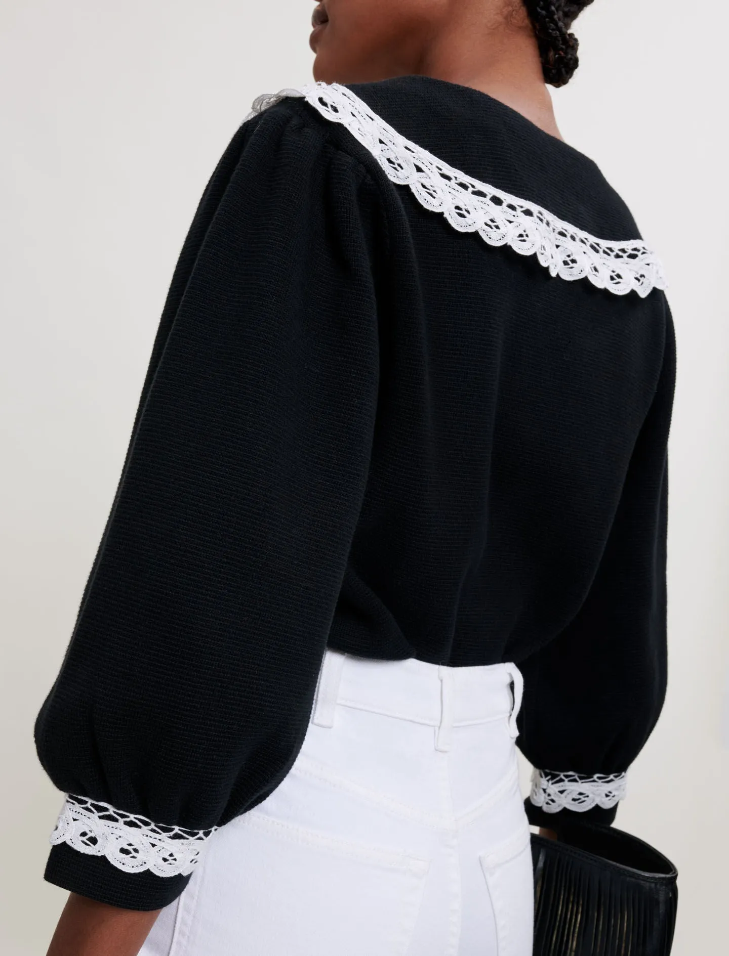 KNIT CARDIGAN WITH LARGE CONTRAST COLLAR