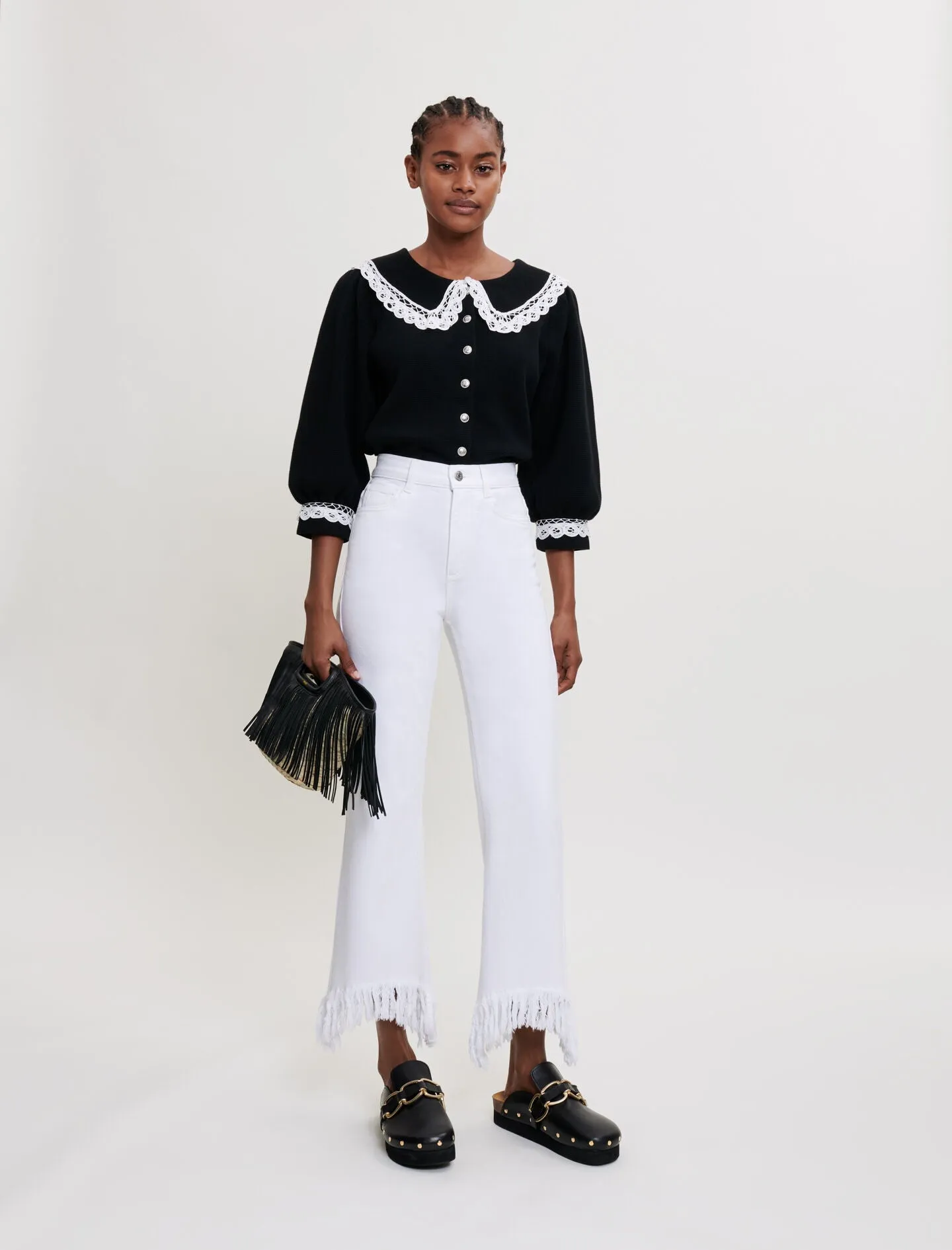 KNIT CARDIGAN WITH LARGE CONTRAST COLLAR