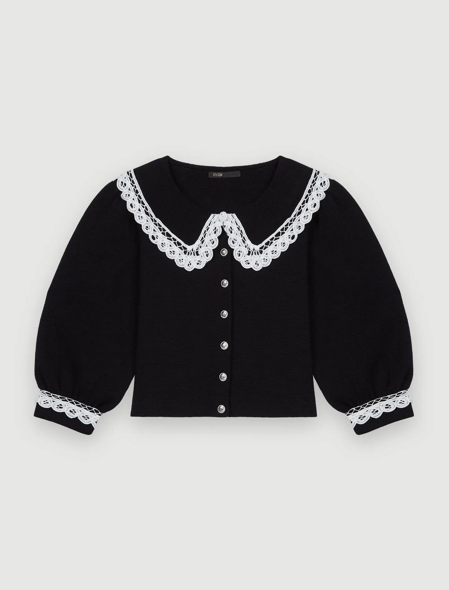 KNIT CARDIGAN WITH LARGE CONTRAST COLLAR