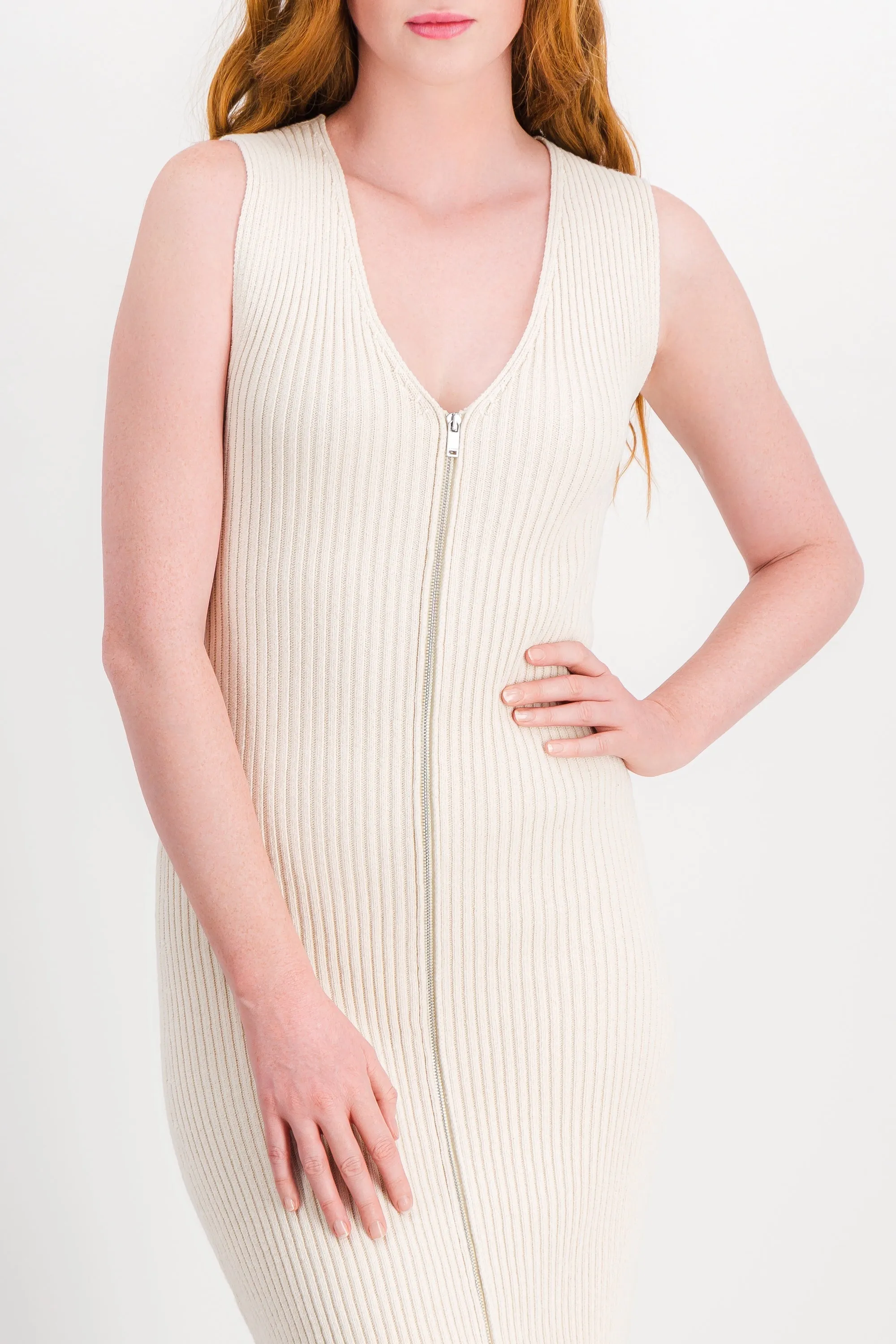 Knitted A-line maxi dress with zipped front