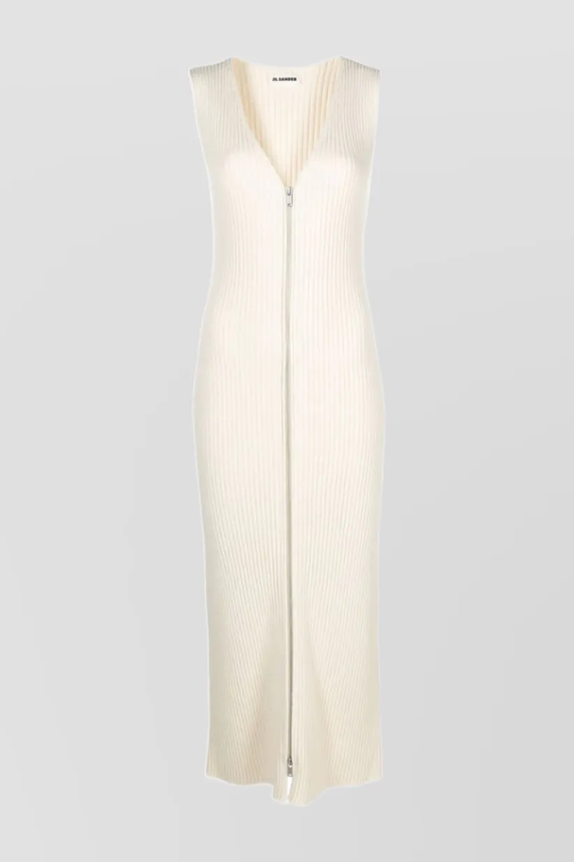 Knitted A-line maxi dress with zipped front