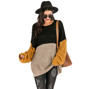 Knitted Patchwork Colors Drop Shoulder Mid Sweater
