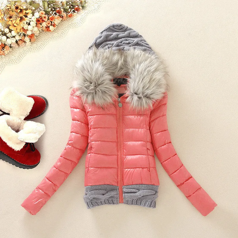 Knitted Splicing Hooded Down Coat