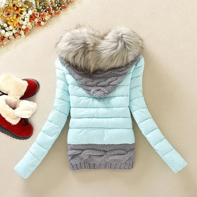 Knitted Splicing Hooded Down Coat
