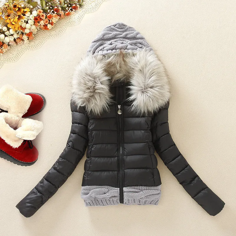 Knitted Splicing Hooded Down Coat
