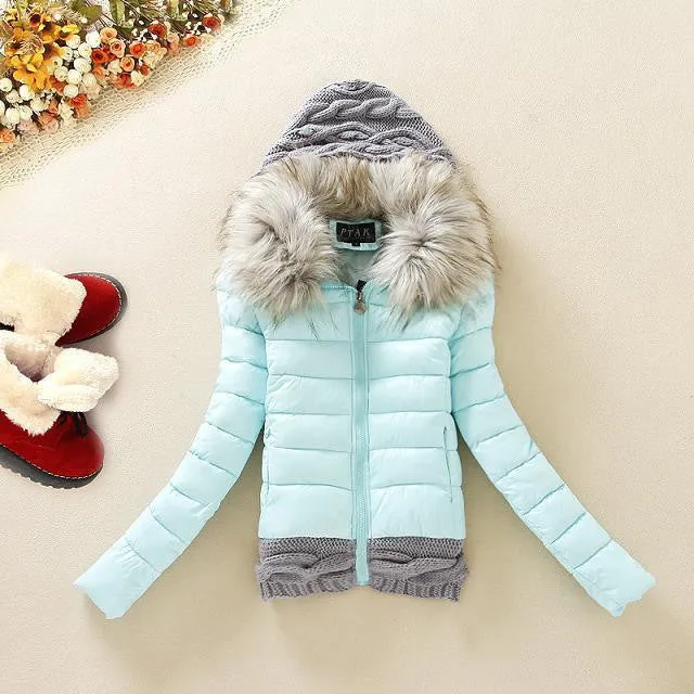 Knitted Splicing Hooded Down Coat