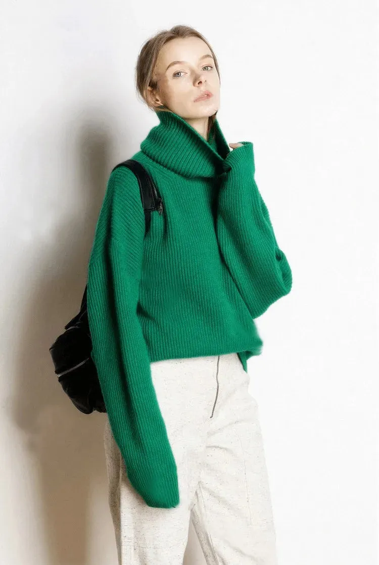 Knitted Turtlenecks Casual Loose Oversized Lady Sweaters  Pullover.