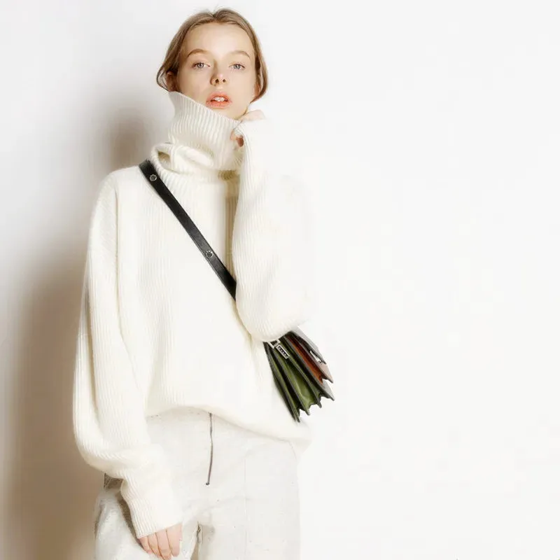 Knitted Turtlenecks Casual Loose Oversized Lady Sweaters  Pullover.