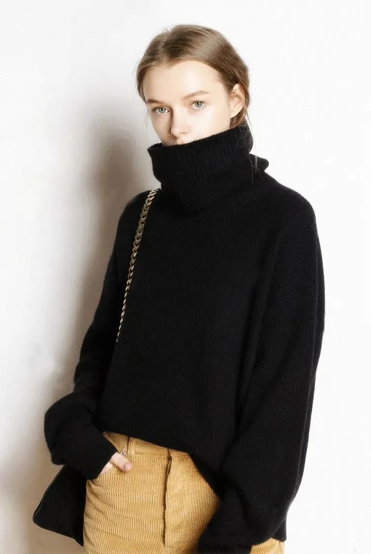 Knitted Turtlenecks Casual Loose Oversized Lady Sweaters  Pullover.