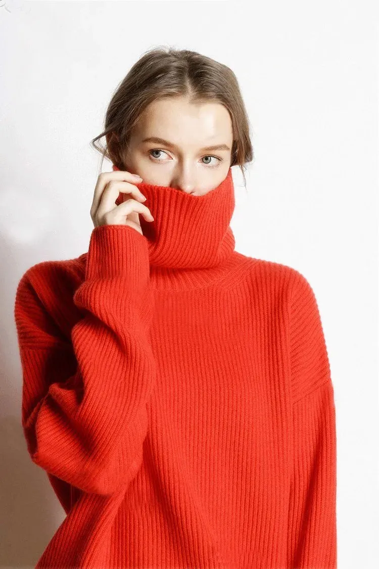Knitted Turtlenecks Casual Loose Oversized Lady Sweaters  Pullover.