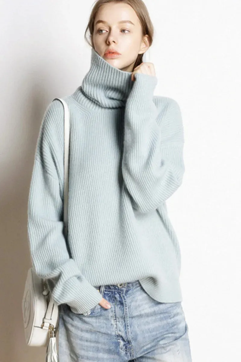 Knitted Turtlenecks Casual Loose Oversized Lady Sweaters  Pullover.