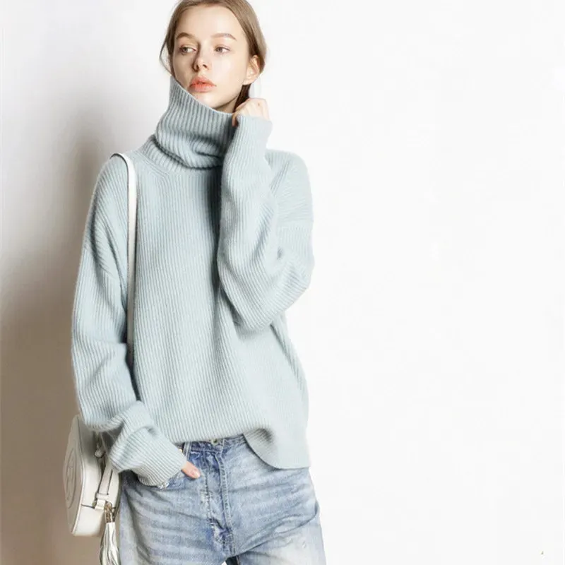 Knitted Turtlenecks Casual Loose Oversized Lady Sweaters  Pullover.