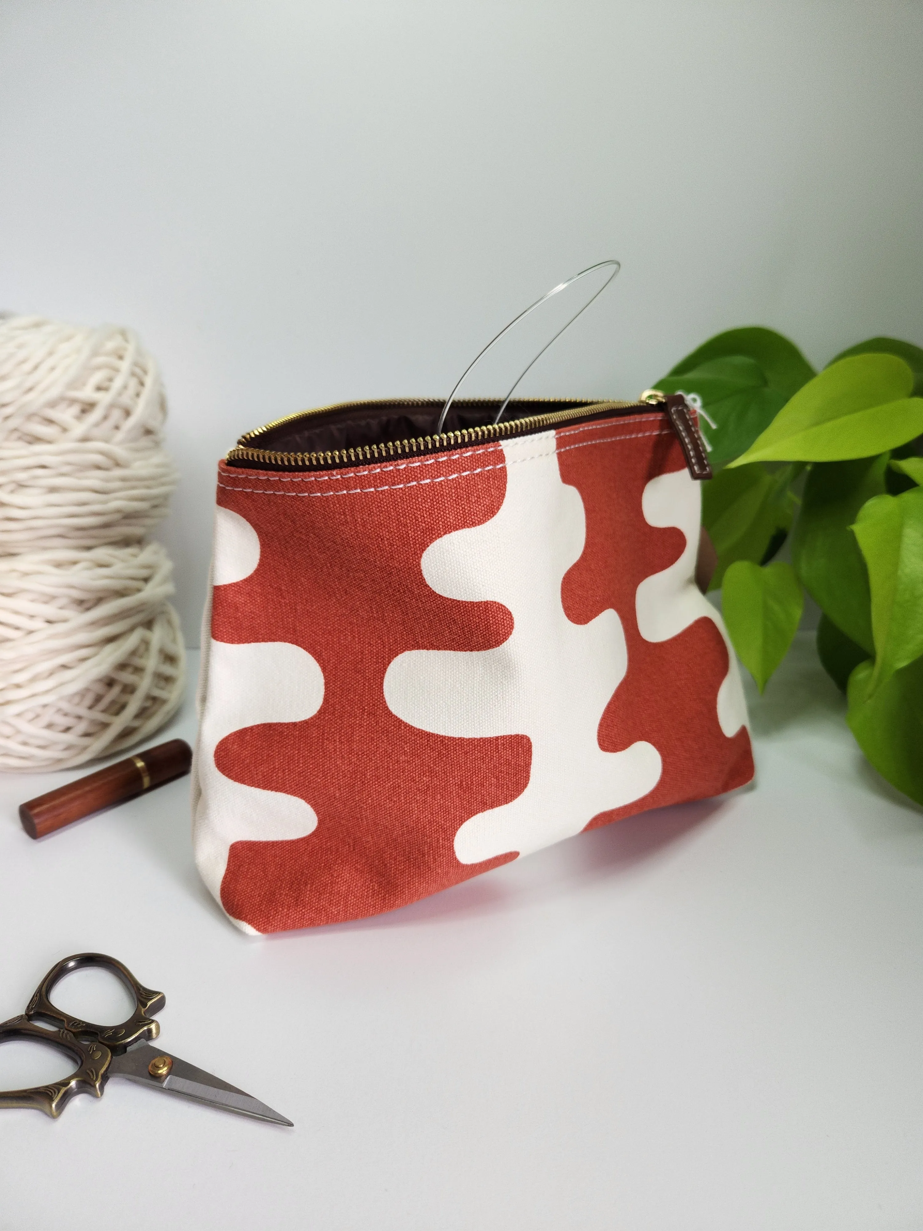 Knitting Project Bag, Large Zipper Pouch, Echo Tangerine
