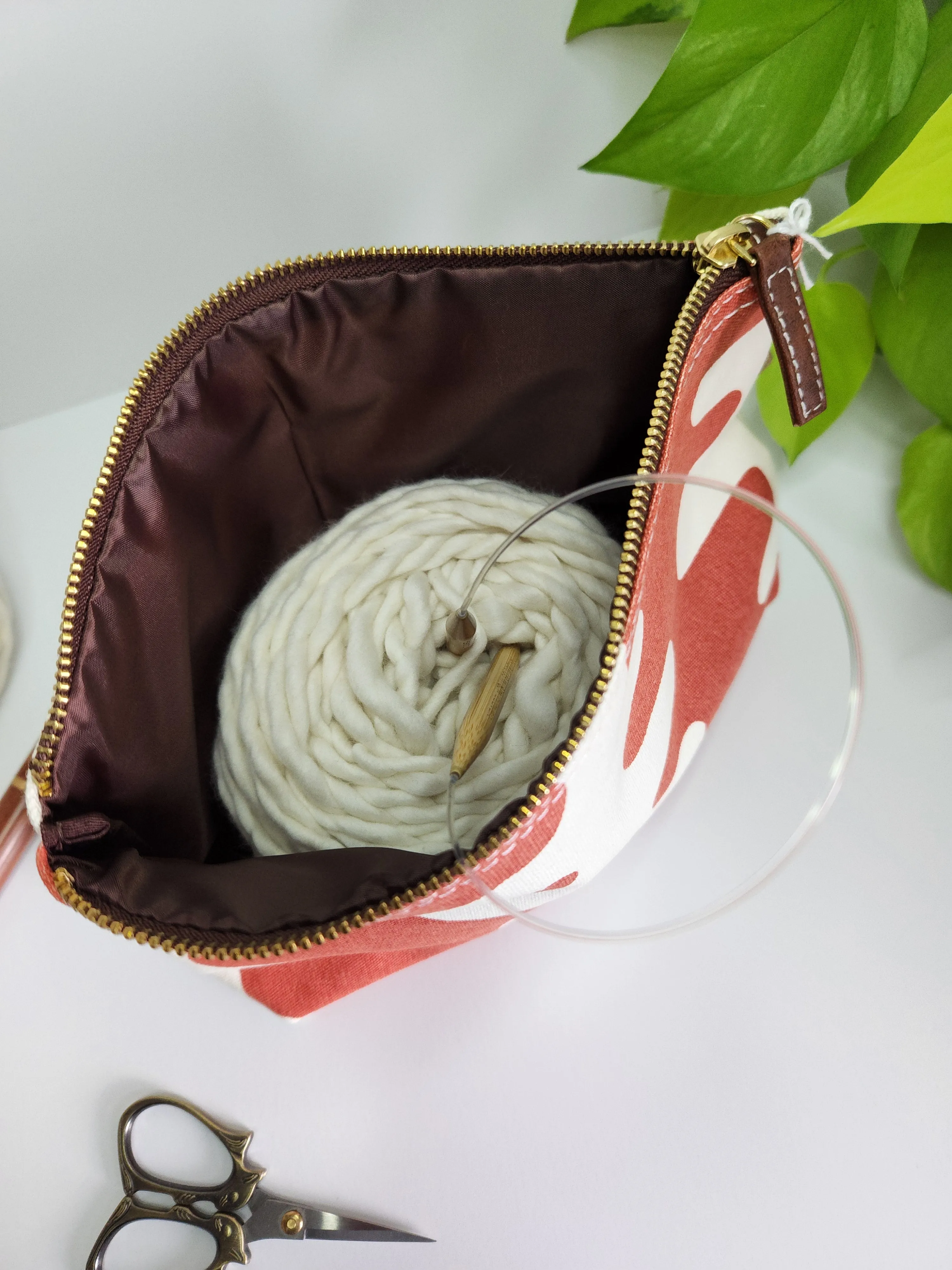 Knitting Project Bag, Large Zipper Pouch, Echo Tangerine