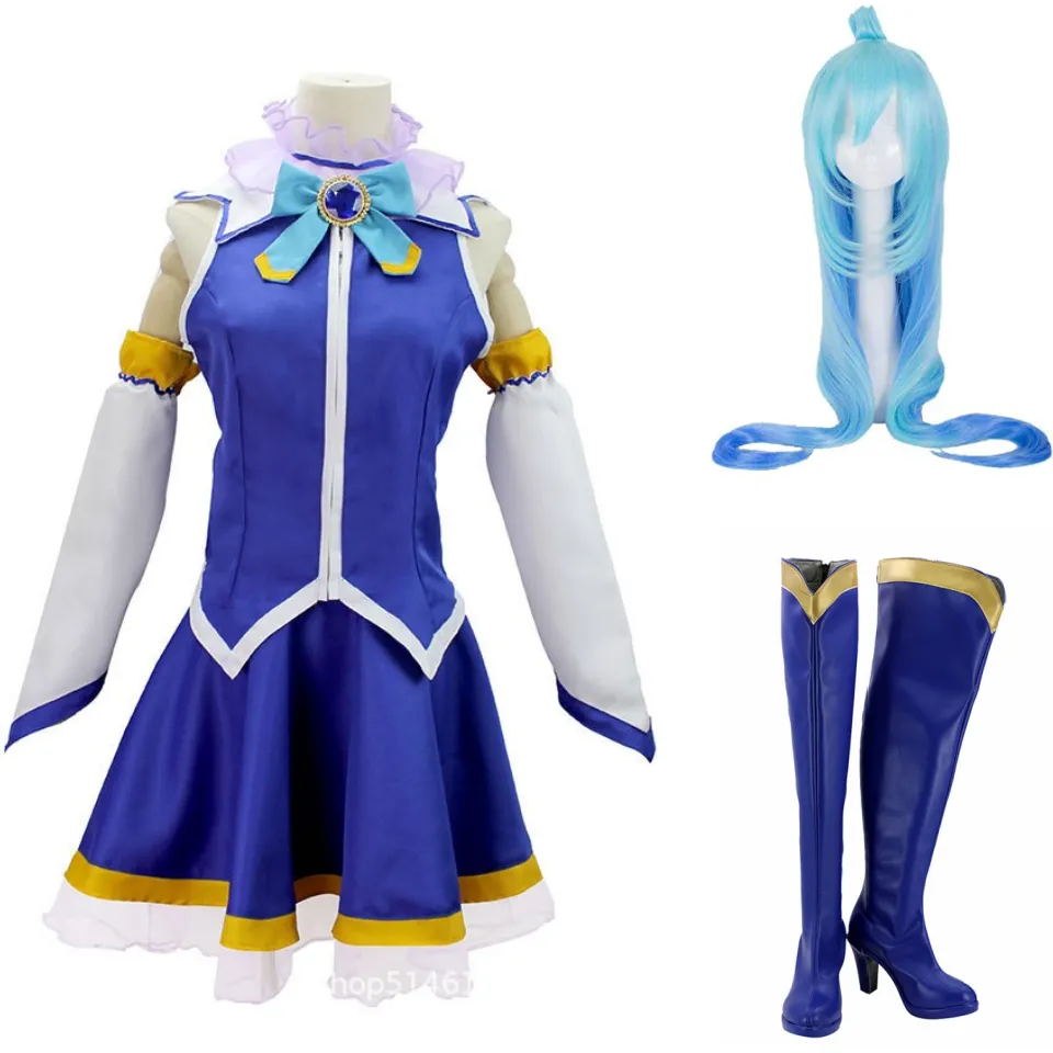 Kono Subarashii Sekai ni Shukufuku wo! Aqua Women Blue Uniform Wig Shoes Set Cosplay Costume