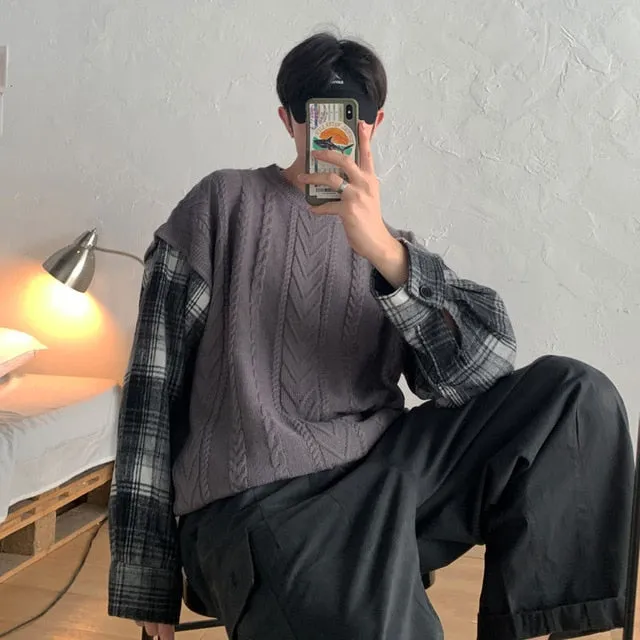[Korean Style] Den Patchwork Pullover Sweaters