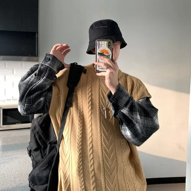 [Korean Style] Den Patchwork Pullover Sweaters